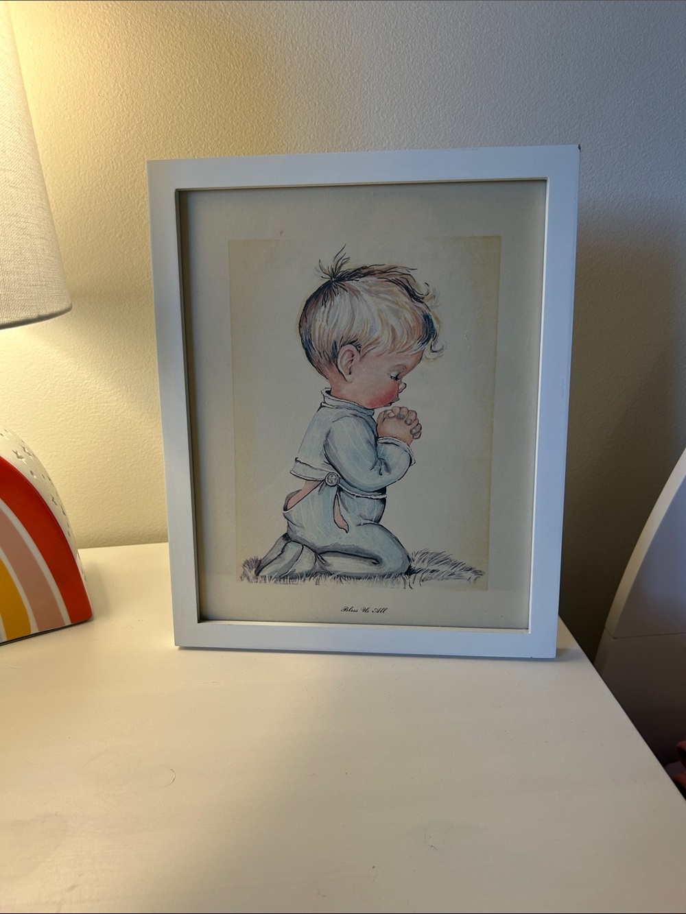 Bless us all - Vintage Nursery Print - White Frame